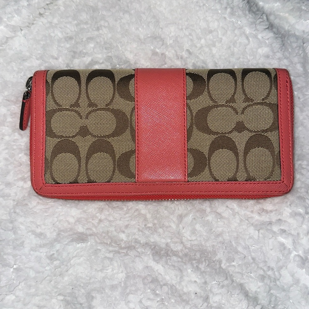 Coach signature brown/tan monogram long wallet with coral details 💕 - Picture 2 of 10